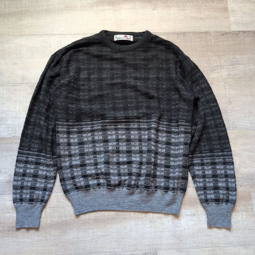 Vintage Florence Tricot Men’s Size Large Ombré Sweater Wool Blend Crew Neck 90s